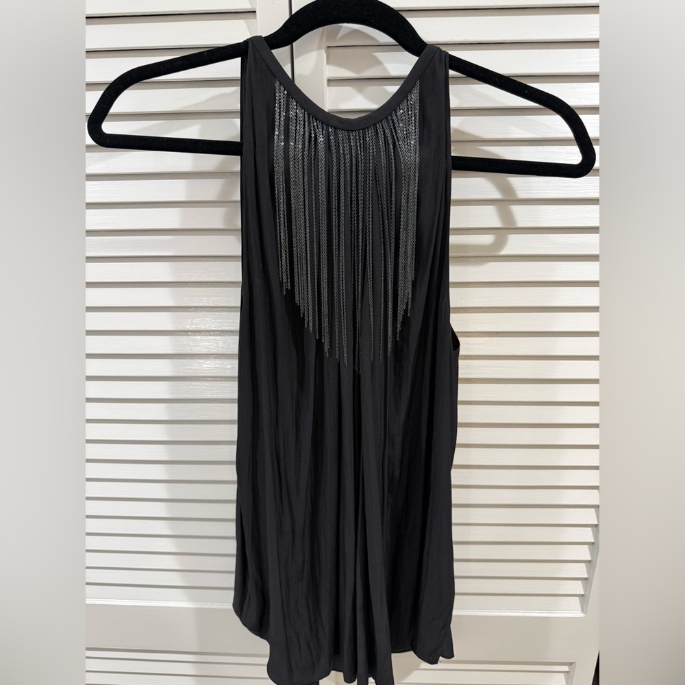 Ramy Brook Black Sleeveless Top with Fringe Detail size M